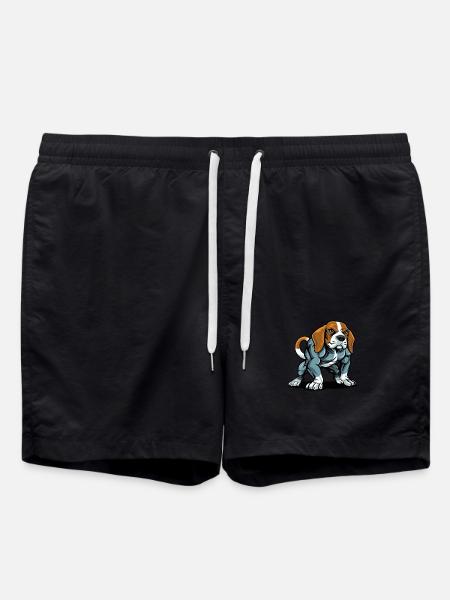 Beagle Dog Muscles Bodybuilding - Swim Trunks - black