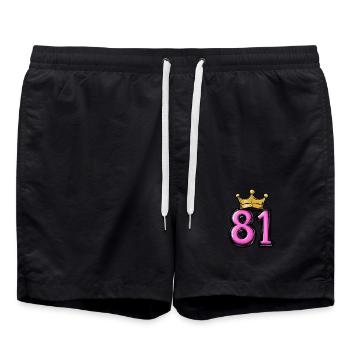 81 Zahl Krone - Badeshorts - Schwarz - Vorne - AI Model Male 185 light (185cm)