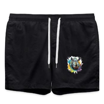 Rhino Animal Pop Art Head - Swim Trunks - black - Front - AI Model Male 185 light (185cm)
