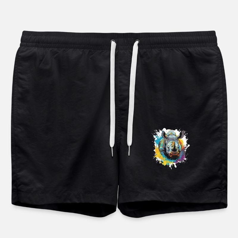 Rhino Animal Pop Art Head - Swim Trunks - black