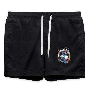 Husky Dog Animal Pop Art Head - Swim Trunks - black - Front - AI Model Male 185 light (185cm)