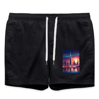 Coucher de soleil sur la ville de Dubaï - Short de bain - noir - Devant - AI Model Male 185 light (185cm)