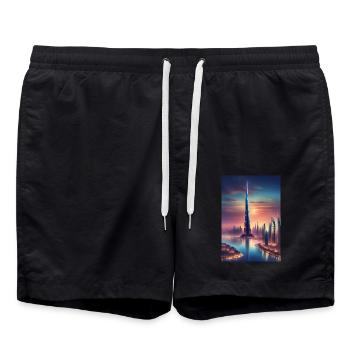 Grand gratte-ciel dans une ville - Short de bain - noir - Devant - AI Model Male 185 light (185cm)
