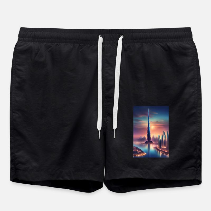 Large skyscraper in a city - Swim Trunks - black