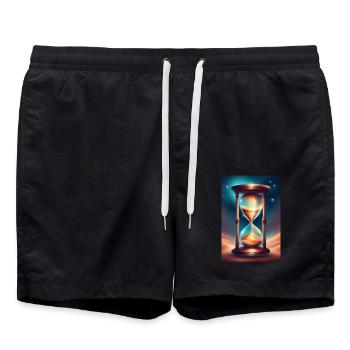 An hourglass on a desert sand - Swim Trunks - black - Front - AI Model Male 185 light (185cm)