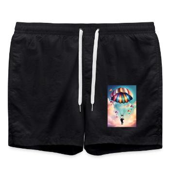 Bunter Fallschirm - Badeshorts - Schwarz - Vorne - AI Model Male 185 light (185cm)