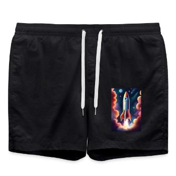 Raketenschiff fliegt ins All - Badeshorts - Schwarz - Vorne - AI Model Male 185 light (185cm)