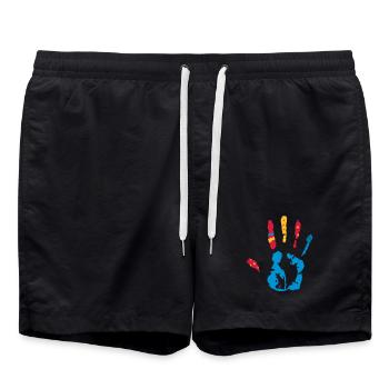 A colorful hand print with various shapes - Swim Trunks - black - Front - AI Model Male 185 light (185cm)