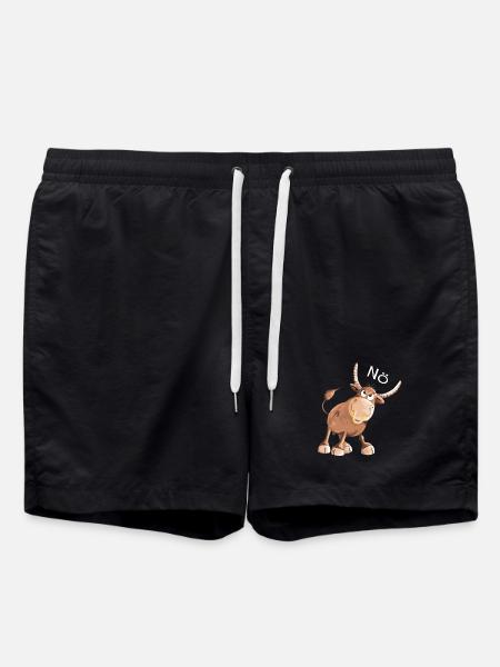 Nö Stier - Bulle- Kuh - Comic - Nein - Fun - Badeshorts - Schwarz