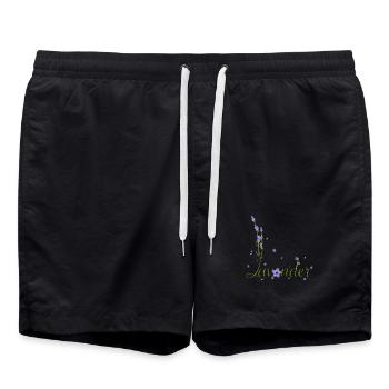 calligraphie délicate de lavande avec des fleurs de lavande - Short de bain - noir - Devant - AI Model Male 185 light (185cm)