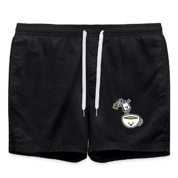 Thé Vert Matcha Thé Rouge Kawaii Tasse de thé dessin animé - Short de bain - noir - Devant - AI Model Male 185 light (185cm)
