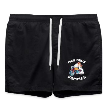 Mes deux femmes Humour moto Motard Cadeau Mariage - Short de bain - noir - Devant - AI Model Male 185 light (185cm)