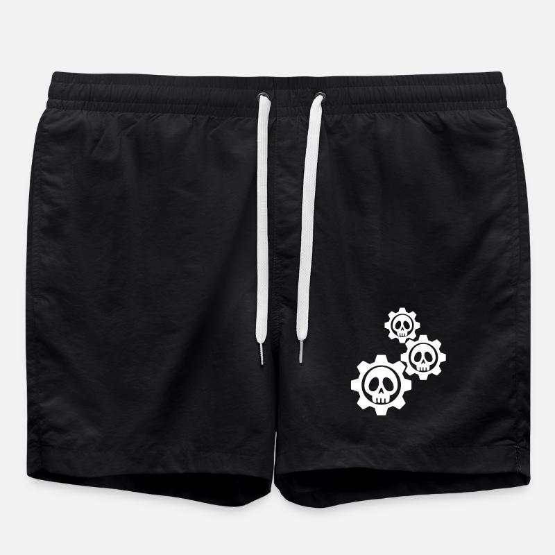 White skulls and gears - Swim Trunks - black