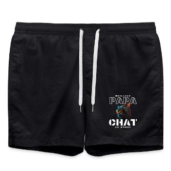 Chat neon lunettes arcenciel - Short de bain - noir - Devant - AI Model Male 185 light (185cm)