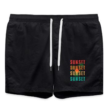 Sunset Palms wiederholten Text - Badeshorts - Schwarz - Vorne - AI Model Male 185 light (185cm)