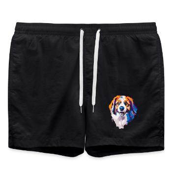 Bunter Hund Portrait Pop Art - Badeshorts - Schwarz - Vorne - AI Model Male 185 light (185cm)