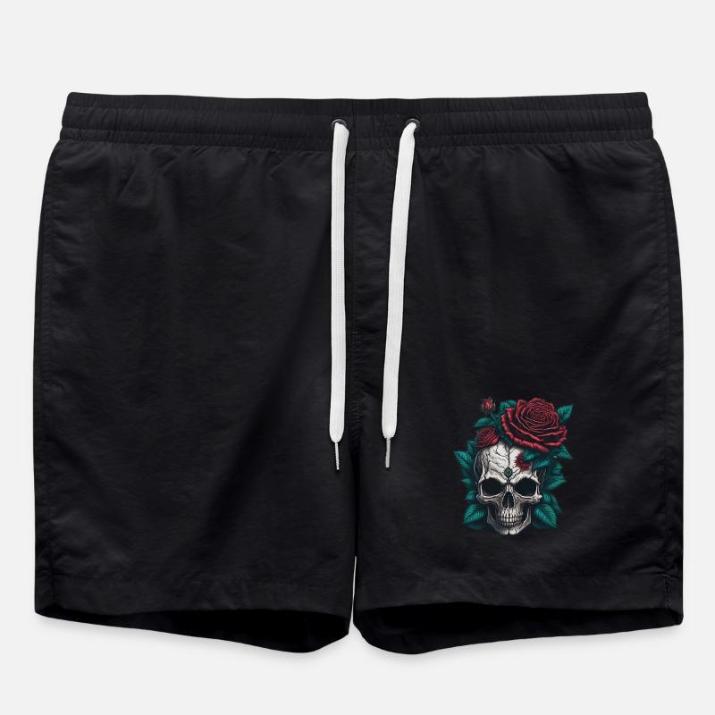 Skull with roses - Swim Trunks - black