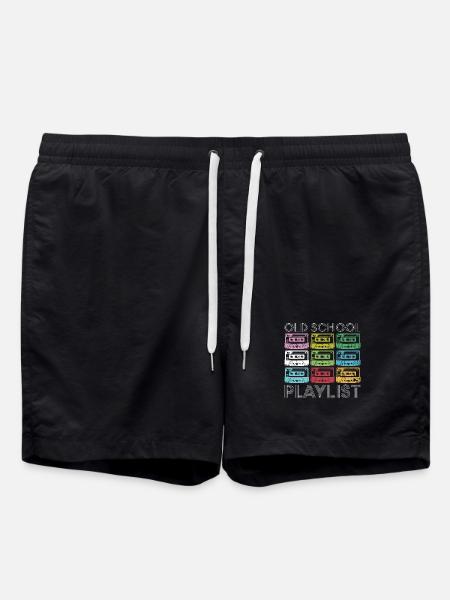 Rainbow Cassette Grid Print - Swim Trunks - black