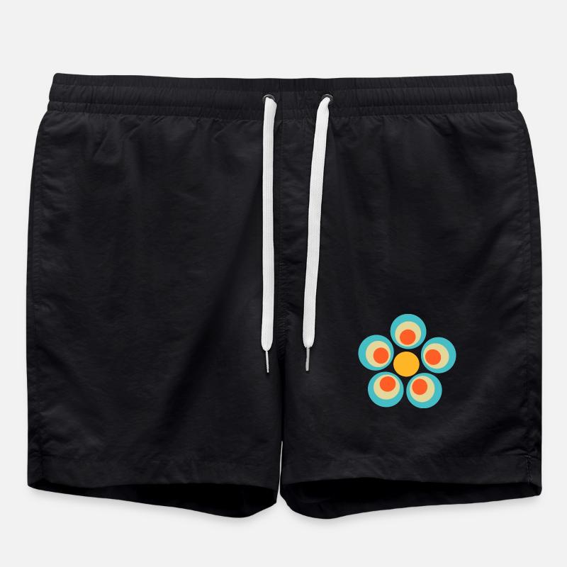 70s Flower Pattern - Swim Trunks - black