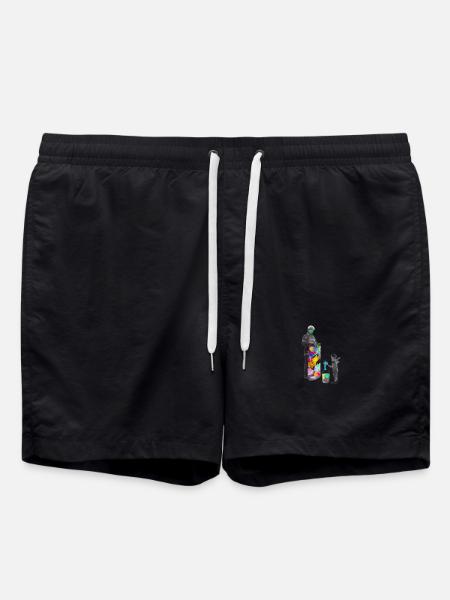 Artistic Graffiti Child and Adult Scene - Swim Trunks - black