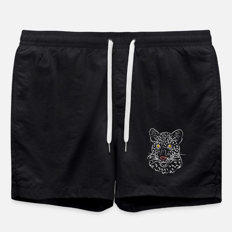 Leopardengesicht Illustration in Schwarz-Weiß - Badeshorts - Schwarz