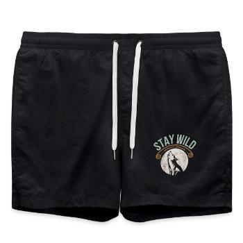 Stay Wild Wolf T-Shirt - Badeshorts - Schwarz - Vorne - AI Model Male 185 light (185cm)