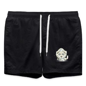 Schneeleopard – Starke Eleganz in der Wildnis - Badeshorts - Schwarz - Vorne - AI Model Male 185 light (185cm)