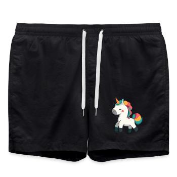 Mignon Fier Licorne Design - Art de dessin animé fantaisiste - Short de bain - noir - Devant - AI Model Male 185 light (185cm)