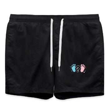Pastel Baby Footprints and Question - Swim Trunks - black - Front - AI Model Male 185 light (185cm)