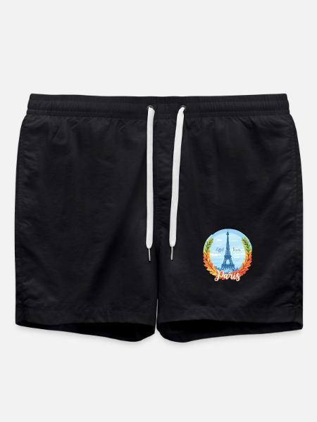 Paris Skyline with Laurel Frame - Swim Trunks - black