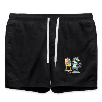 Kreativer Waschbär für kleine & große Kunstfreunde - Badeshorts - Schwarz - Vorne - AI Model Male 185 light (185cm)
