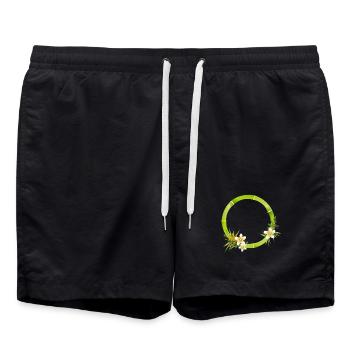 Cadre en bambou avec des feuilles et des fleurs tropicales - Short de bain - noir - Devant - AI Model Male 185 light (185cm)