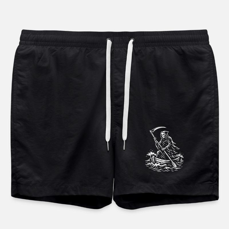 Macabre Grim Reaper Boat Design - Swim Trunks - black