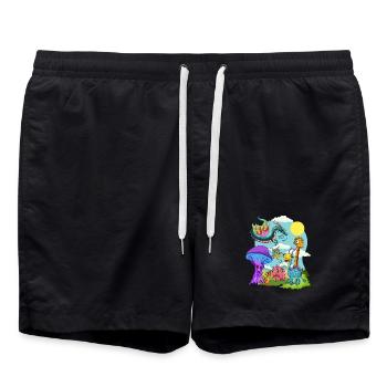 Whimsical Dinosaur and Mythical Creature Scene - Swim Trunks - black - Front - AI Model Male 185 light (185cm)