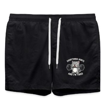 Chat en colère soulevant la barre Illustration - Short de bain - noir - Devant - AI Model Male 185 light (185cm)