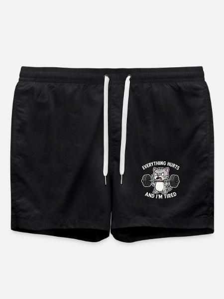 Wütende Katze hebt Langhantel Illustration - Badeshorts - Schwarz