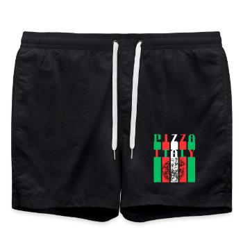 Pizza Italy Style Illustration - Swim Trunks - black - Front - AI Model Male 185 light (185cm)