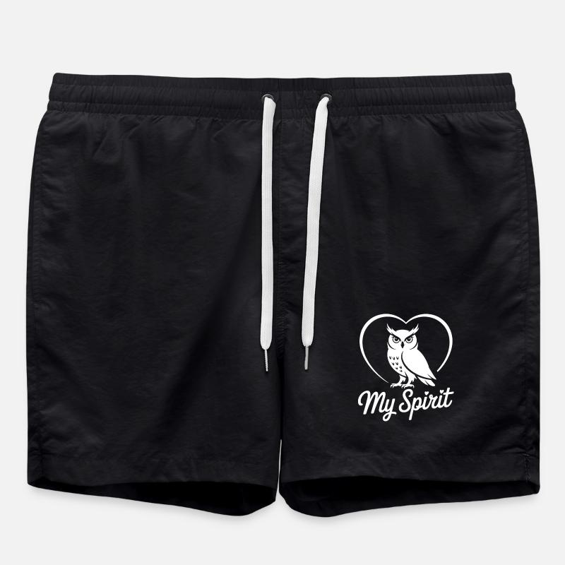 Eule mit Herz - Badeshorts - Schwarz