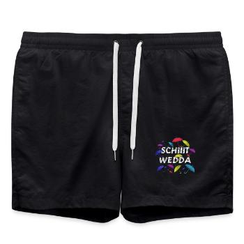 Schiet Wedda: Colorful Umbrella Art - Swim Trunks - black - Front - AI Model Male 185 light (185cm)