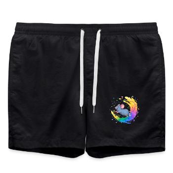 Souris colorée dans un tourbillon de couleurs - Short de bain - noir - Devant - AI Model Male 185 light (185cm)
