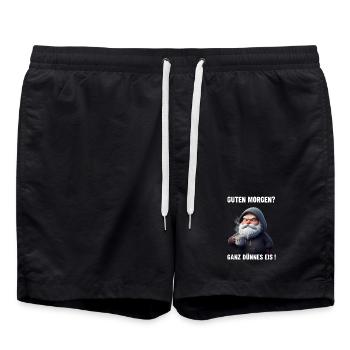 Grummel Weihnachtsmann Dünnes Eis Spruch - Swim Trunks - black - Front - AI Model Male 185 light (185cm)