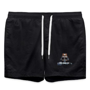 Bulldogge mit Kaffee – Witziges Eis-Motiv - Swim Trunks - black - Front - AI Model Male 185 light (185cm)