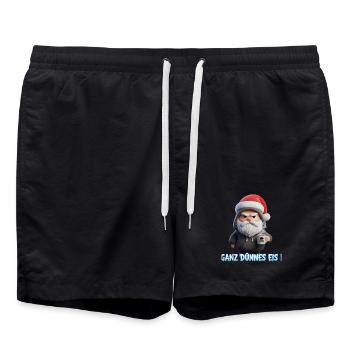 Funny Santa with coffee and tired look - Swim Trunks - black - Front - AI Model Male 185 light (185cm)