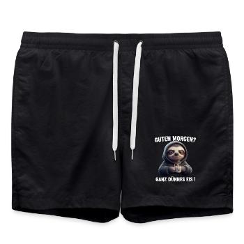 Grimmiges Faultier mit Kaffee Spruch Design - Badeshorts - Schwarz - Vorne - AI Model Male 185 light (185cm)
