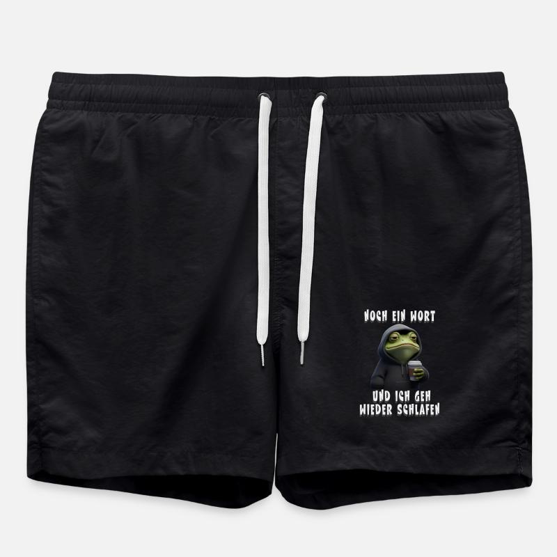 Grumpy Frog with Coffee Cartoon - Swim Trunks - black