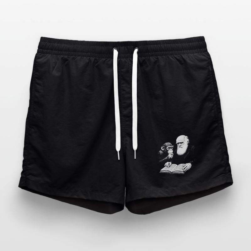 Charles Darwin studying with Monkey  Swim Trunks