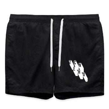 techno music geometric logo design - Swim Trunks - black - Front - AI Model Male 185 light (185cm)