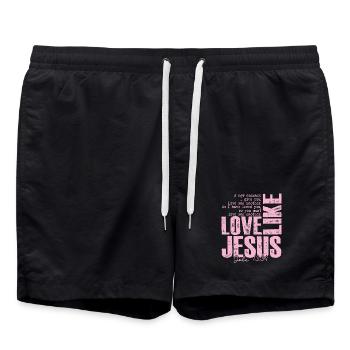 Love Like Jesus – Bibelvers John 13:34 | Christlic - Badeshorts - Schwarz - Vorne - AI Model Male 185 light (185cm)