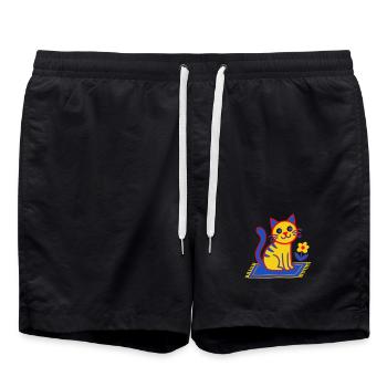 Bunte Katze auf Teppich in einer Blütenwiese - Badeshorts - Schwarz - Vorne - AI Model Male 185 light (185cm)