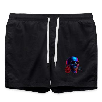 Skull Rose Dark Art Neon Skull Motif - Swim Trunks - black - Front - AI Model Male 185 light (185cm)